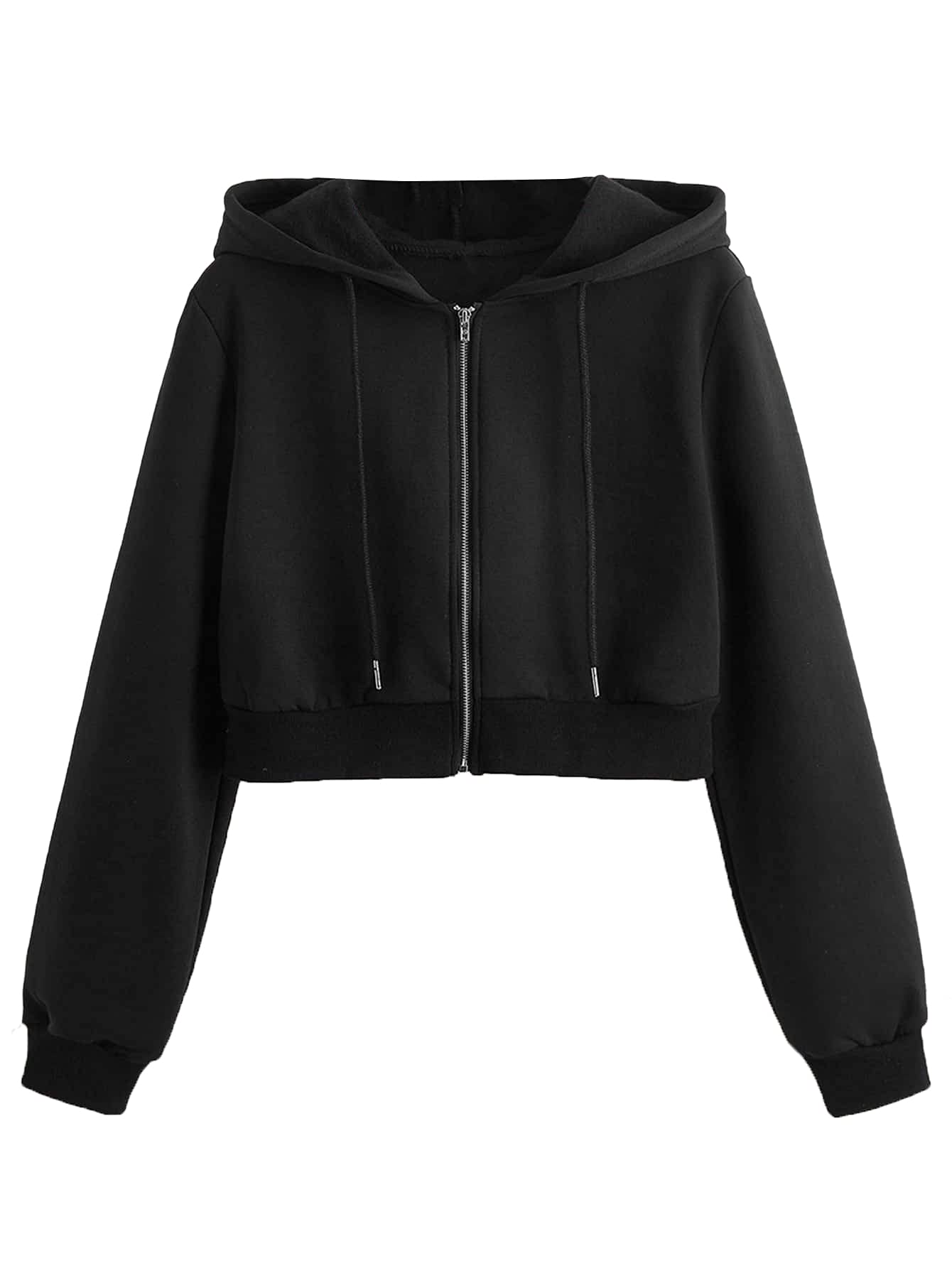 MakeMeChic Women's Cropped Zip Up Hoodie Sweatshirt Cropped Jacket Fleece Lined Black1 S