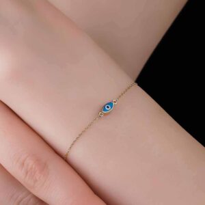 jewelryist 14k Solid Gold Evil Eye Bracelet | Gold Good Luck Bracelet | Dainty Energy Protection Bracelet | Spiritual Jewelry for Women | Graduation Gift for Daughter | 7.5" Bracelet Length