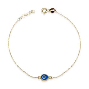 jewelryist 14k Evil Eye Bracelet for Women | Amulet Bracelet for Protection | Blue Evil Eye Bracelet | Double Sided Evil Eye | Jewelry Gift for Mom | 7.5" Bracelet Length