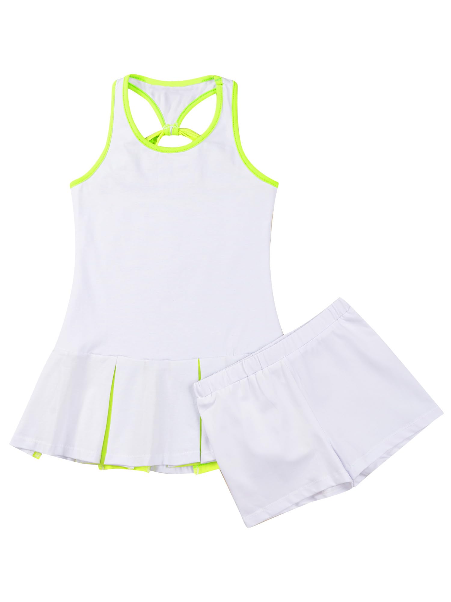 Loodgao Kids Girls Pleated Tennis Golf Dress Workout Outfits Solid Color Sleeveless Sports Dress with Shorts White 6 Years