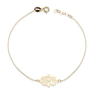 jewelryist 14k Solid Gold Hamsa Bracelet with Adjustable Chain - Size 7"