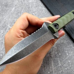 Ccanku C1290 Fixed Blade Marine Corp Serrated Knife 8 Inch D2 Blade Steel & G10 Handle For Outdoor Survival, Camping, Bushcraft and Hunting, K Sheath-Army Green