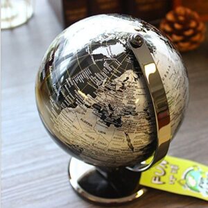 5 inch Tiny Black Vintage World Globe Antique Decorative Desktop Globe Rotating Earth Geography Globe Metal Base Educational Side Table Globe