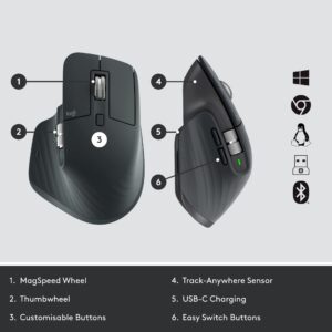 Logitech MX Master 3 for Business, Wireless Mouse, Logi Bolt Technology, Bluetooth, MagSpeed Scrolling, Ergonomic, Rechargeable, Globally Certified, PC/Mac/Linux - Graphite