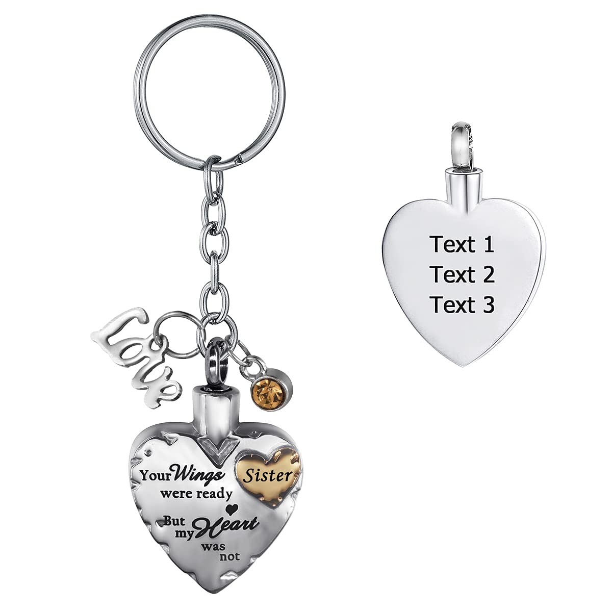 FCZDQ Your Wings were Ready but My Heart was Not Stainless Steel Cremation Jewelry for Ash Urn Keychain Gold Sister - Customized