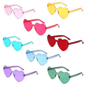 BOMEX 8 Pcs Heart Shape Sunglasses Party Sunglasses Rimless Transparent Candy Color Frameless Glasses Eyewear