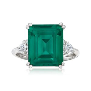 Ross-Simons 6.00 ct. t.w. Simulated Emerald and .19 ct. t.w. CZ Ring in Sterling Silver. Size 8