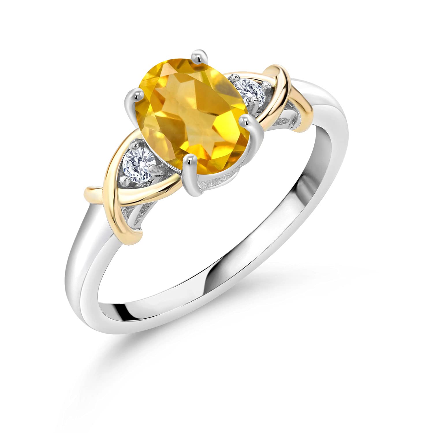 Gem Stone King 2 Tone 10K Yellow Gold and 925 Sterling Silver Yellow Citrine and Lab Grown Diamond Engagement Ring For Women (1.38 Cttw, Gemstone Birthstone, Available In Size 5, 6, 7, 8, 9)