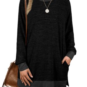 XIEERDUO Black Crew Neck Sweatshirt Womens Lightweight Sweater Tunic Long Sleeve Tops Fall XL