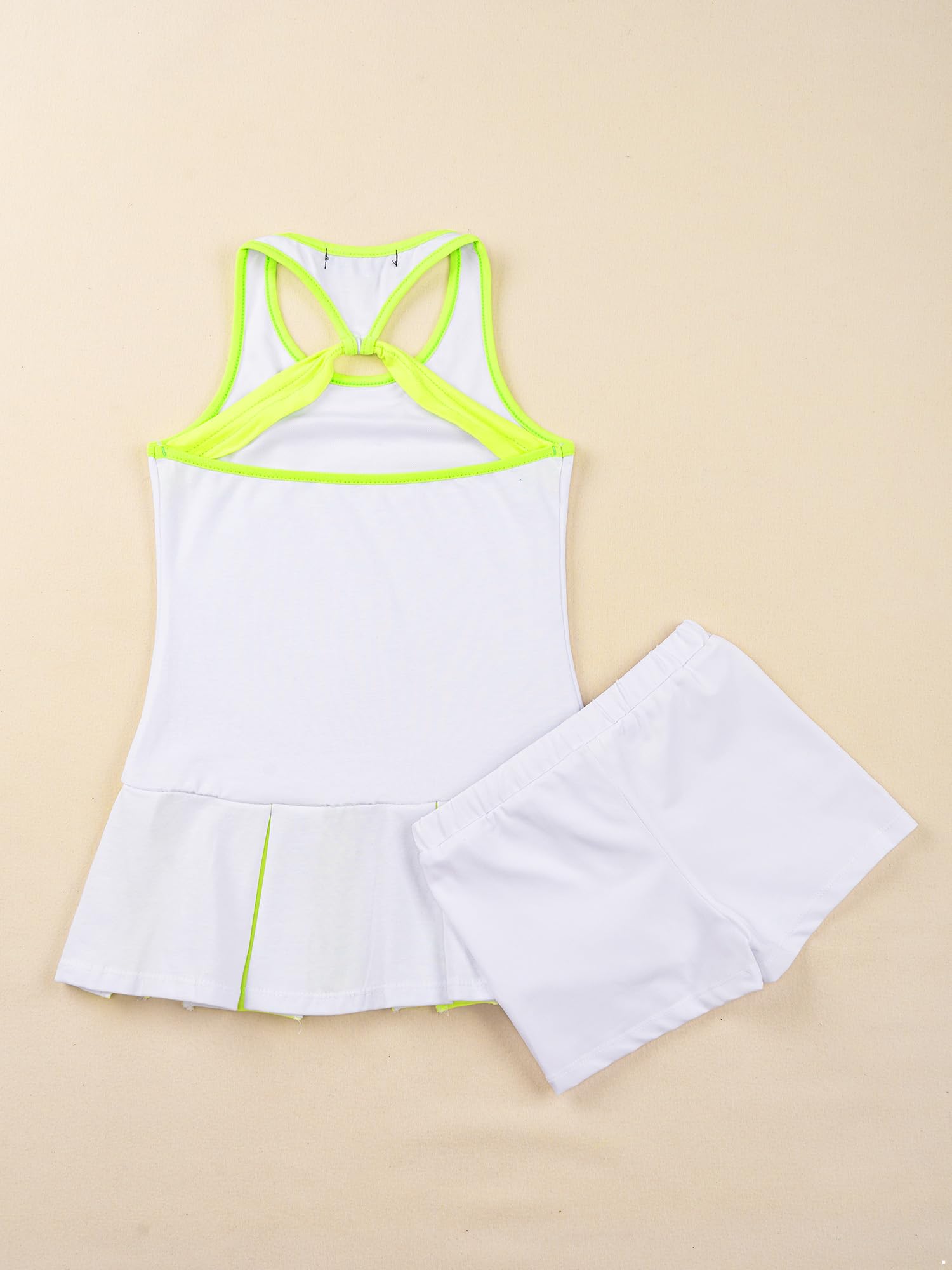 Loodgao Kids Girls Pleated Tennis Golf Dress Workout Outfits Solid Color Sleeveless Sports Dress with Shorts White 6 Years