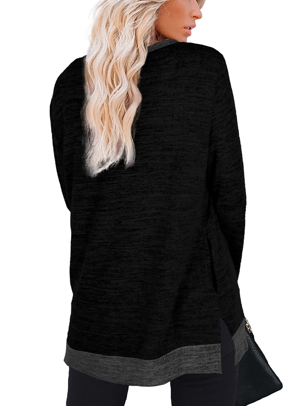 XIEERDUO Black Crew Neck Sweatshirt Womens Lightweight Sweater Tunic Long Sleeve Tops Fall XL