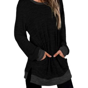 XIEERDUO Black Crew Neck Sweatshirt Womens Lightweight Sweater Tunic Long Sleeve Tops Fall XL