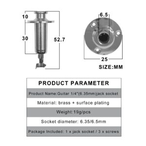 SAPHUE 6.35mm Acoustic Electric Guitar Bass Mono Endpin Output Jack Strap Button Jack Socket (Chrome)