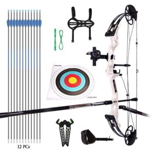 sanlida hero x8 junior professional- grade standard target compound bow and arrow kit with target accessories for competition for juniors, youths, ladies/limited life-time warranty/white/7-35lbs