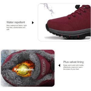 ZHNSHM Womens Winter Boots Casual Lightweight Waterproof Snow Boots Anti-Slip Fur Lined Trekking Backpacking Hiking Boots… Red