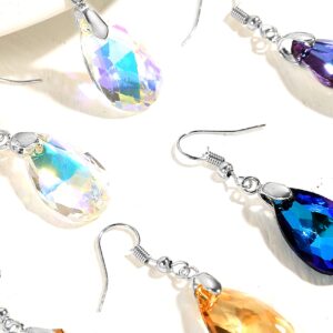 Akeoqi 6 Pairs Leverback Dangle Earrings Set Multi-color Tear Drop Cubic Zirconia Dangle Earrings For Women