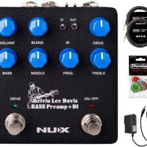 Briskdrop NUX Melvin Lee Davis NBP-5 Bass Preamp and DI Bundle with 2 MXR Instrument Cables, Dunlop Pick Pack, and Power Supply