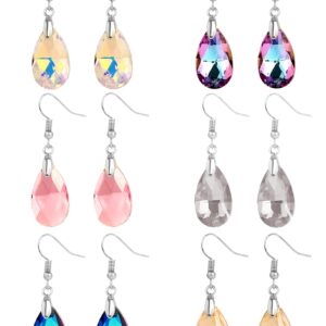 Akeoqi 6 Pairs Leverback Dangle Earrings Set Multi-color Tear Drop Cubic Zirconia Dangle Earrings For Women