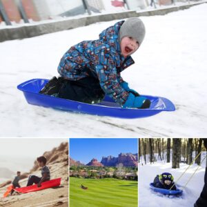 3Pack Plastic Snow Sled for Kids & Adults 35" x 17" - Flexible Toboggan Sleds with Pull Rope & Two Handles for up to 2 Sledders Winter Snow Sledding Downhill Outdoor, S