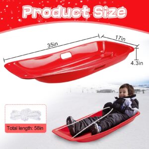 3Pack Plastic Snow Sled for Kids & Adults 35" x 17" - Flexible Toboggan Sleds with Pull Rope & Two Handles for up to 2 Sledders Winter Snow Sledding Downhill Outdoor, S