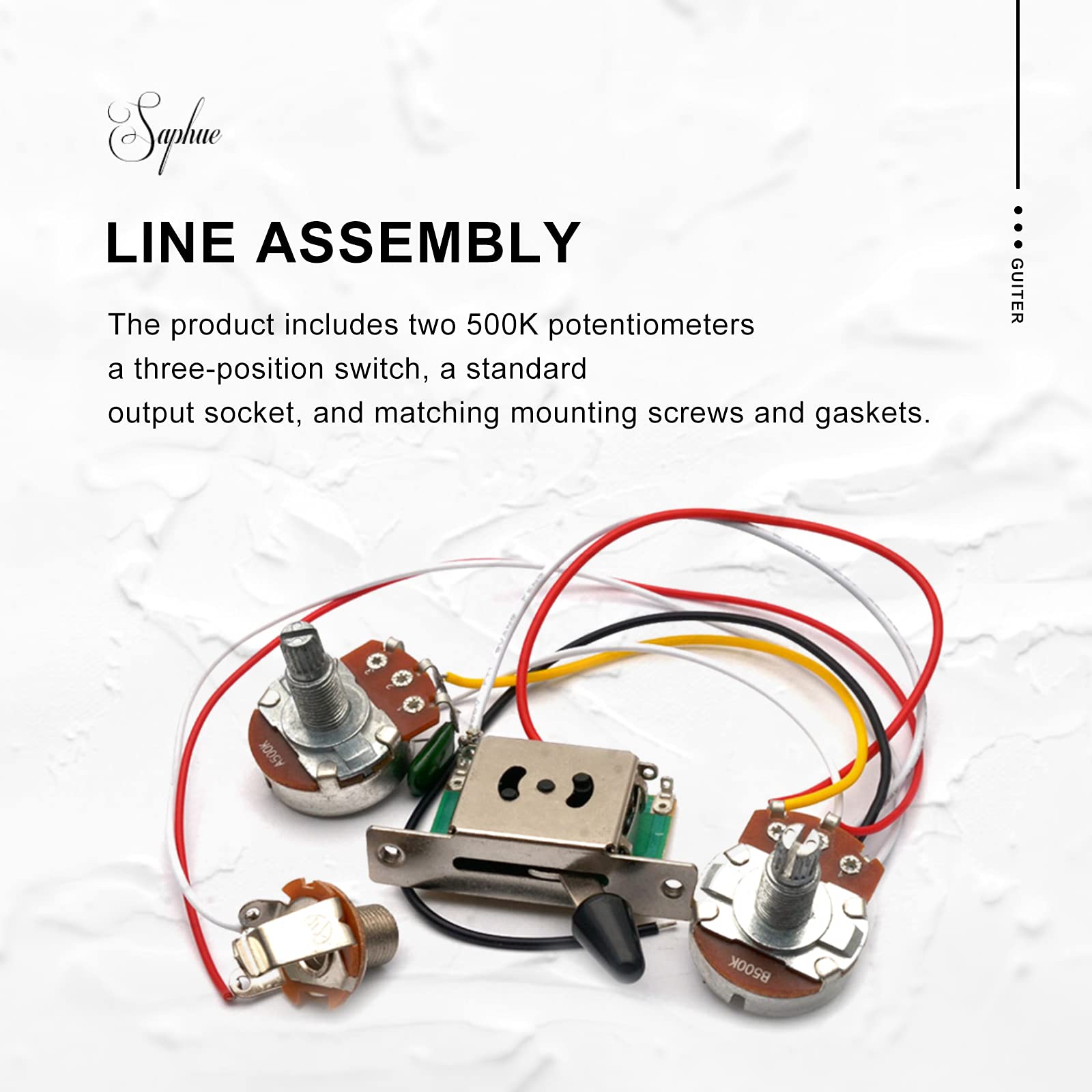 SAPHUE Electric Guitar Wiring Harness Prewired Kit A500k B500K 18mm Shaft Big Pots 3 Way Switch Volume Tone Control Wiring Harness