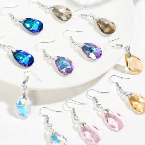 Akeoqi 6 Pairs Leverback Dangle Earrings Set Multi-color Tear Drop Cubic Zirconia Dangle Earrings For Women