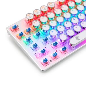 HUO JI E-Yooso Z-88 Typewriter Mechanical Keyboard, Rainbow LED Backlit, Vintage Retro Style with Blue Switches, Compact 81 Keys for PC, Mac, White