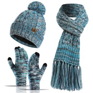 honnesserry winter warm beanie hat scarf and touchscreen gloves set for womens skull caps neck scarves with fleece lined