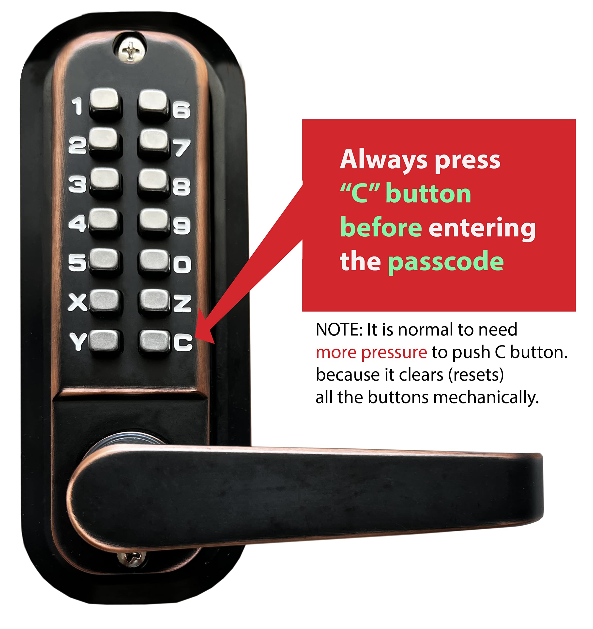 JOUNJIP Mechanical Keyless Combination Lever Handle Door Lock [Flat Spindles] - No Batteries | No Power | No Key Needed (Oil-Rubbed Bronze)