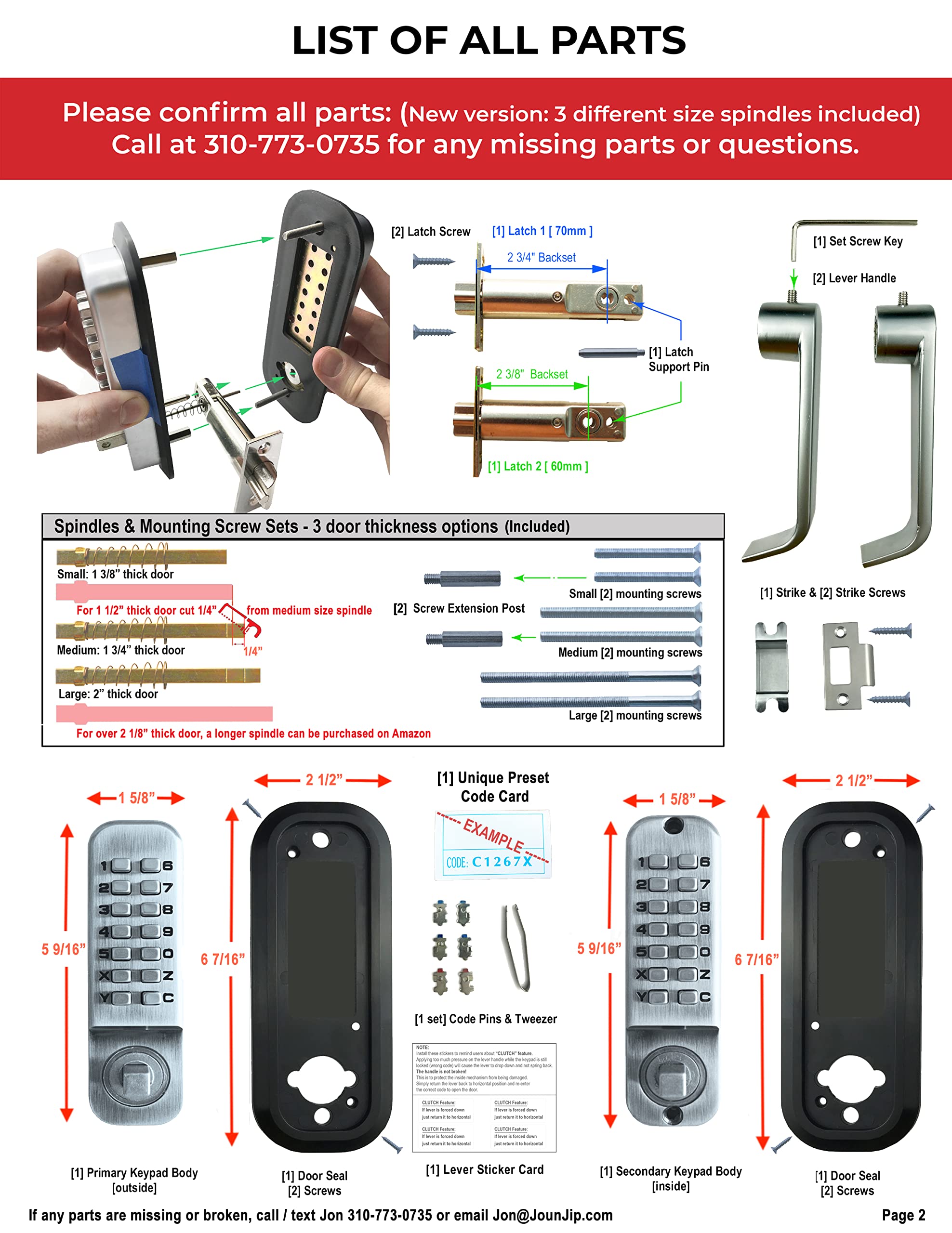 JOUNJIP Mechanical Keyless Combination Lever Handle Door Lock [Flat Spindles] - No Batteries | No Power | No Key Needed (Oil-Rubbed Bronze)