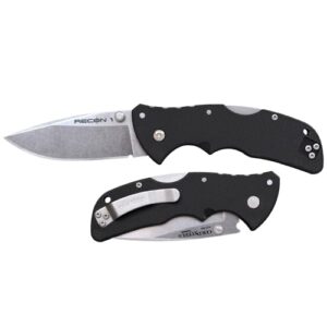 Cold Steel Mini Recon 1 3" AUS10A Spear Point Blade 4" GFN Handle Folding Knife w/Tri-Ad Lock, Ambidextrous Pocket/Belt Clip