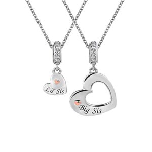 KunBead 18 inch Big Sister Little Sister Rose Gold Tone Heart I Love You Matching Charm Pendant Birthday Necklace set for 2 for Women