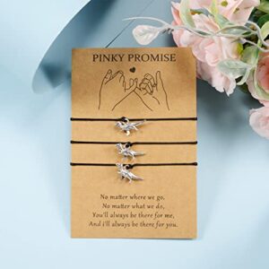 GBTBYS 3PCS Pinky Promise Dinosaur Charm Bracelets Distance Matching Bracelets for Mom Daughters Best Friend BFF Friendship Birthday Jewelry Gifts