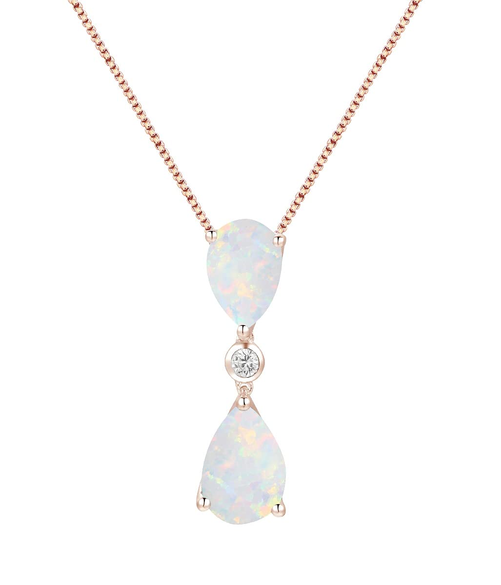 Tirafina Lab-Created White Sapphire and Double Pear-shaped Gemstone Pendant, Birthstone Jewelry, Gemstone, Created Opal