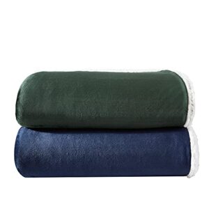 Eddie Bauer - Queen Blanket, Reversible Fleece & Faux Shearling Blanket, Plush & Cozy Home Decor (Solid Navy, Queen)