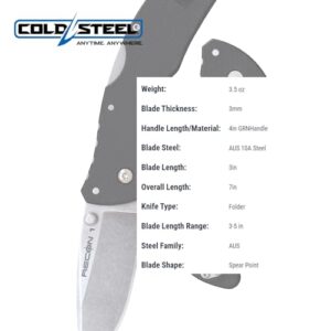 Cold Steel Mini Recon 1 3" AUS10A Spear Point Blade 4" GFN Handle Folding Knife w/Tri-Ad Lock, Ambidextrous Pocket/Belt Clip