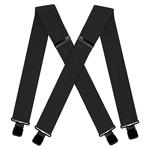 KRICJYH Black Suspenders for Men Heavy Duty Big and Tall Clips Wide X-back Adjustable Braces Formal Utility Work Suspenders