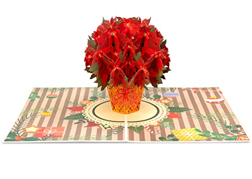 Paper Love 3D Pop Up Christmas Cards, Poinsettias Plant, 3D Popup Greeting Cards, Gift For Christmas or Holidays, 5" x 7" Cover - Includes Envelope and Note Tag