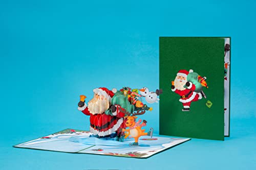 Paper Love 3D Christmas Pop Up Card, Santa and Friends, Handmade 3D Popup Greeting Cards, Gift For Christmas or Holidays, 5" x 7" Cover - Includes Envelope and Note Tag