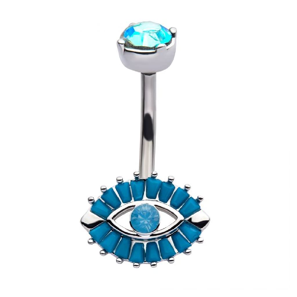 Pierced Owl 14GA Blue Opalite and Turquoise Fixed Evil Eye 316L Surgical Stainless Steel Navel Belly Button Ring