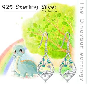 Dinosaur Earrings for Women 925 Sterling Silver Cute Dinosaur Dangle Earrings Hypoallergenic Dinosaur Jewelry Gifts for Women Teens Wife Birthday Christmas