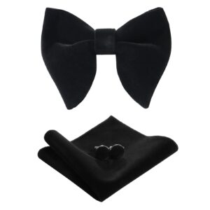 pacgoth bow ties for men pre-tie bow tie vintage tuxedo oversized velvet bowtie cufflinks pocket square sets for wedding & party with gift box (black)