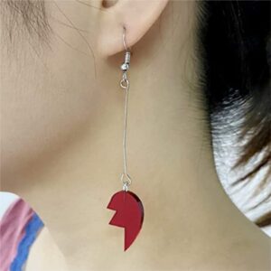 tenghong2021 Heart Drop Dangle Earring Valentine's Day Ear Clip Cosplay Jewelry Red Accessories for Fans Halloween Adventure Red Costume Accessory Bizarre Earrings -Earrings