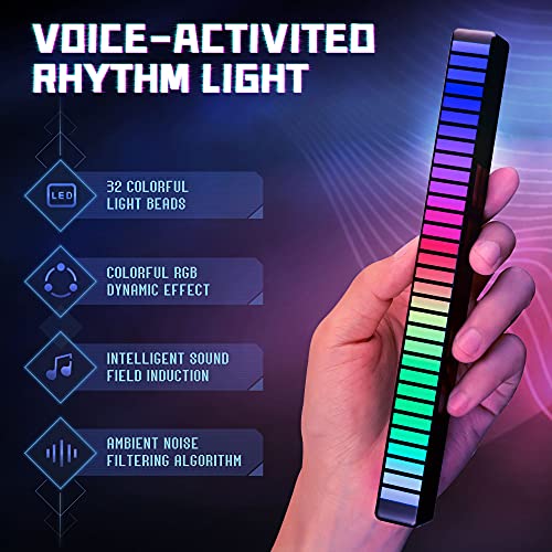 PIFLER 32 Bit RGB Colorful Sound Control Music Rhythm Light，3D Smart Voice Activated led Light，Voice Controlled Music Level lamp for car Decoration, DJ Studio and Game Room Decoration