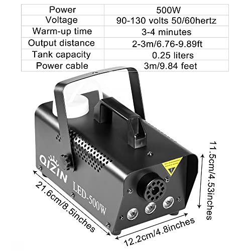 Fog Machine 500W with Full Color LED Lights and Wireless Remote - Control 12 Colors and 3 Modes, Perfect for Halloween Parties and Stage Effects