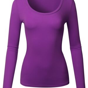 STARJJ Womens Basic Active Slim Fit Scoop Neck Long Sleeve T-Shirt Top (S-2XL) PURPLE L