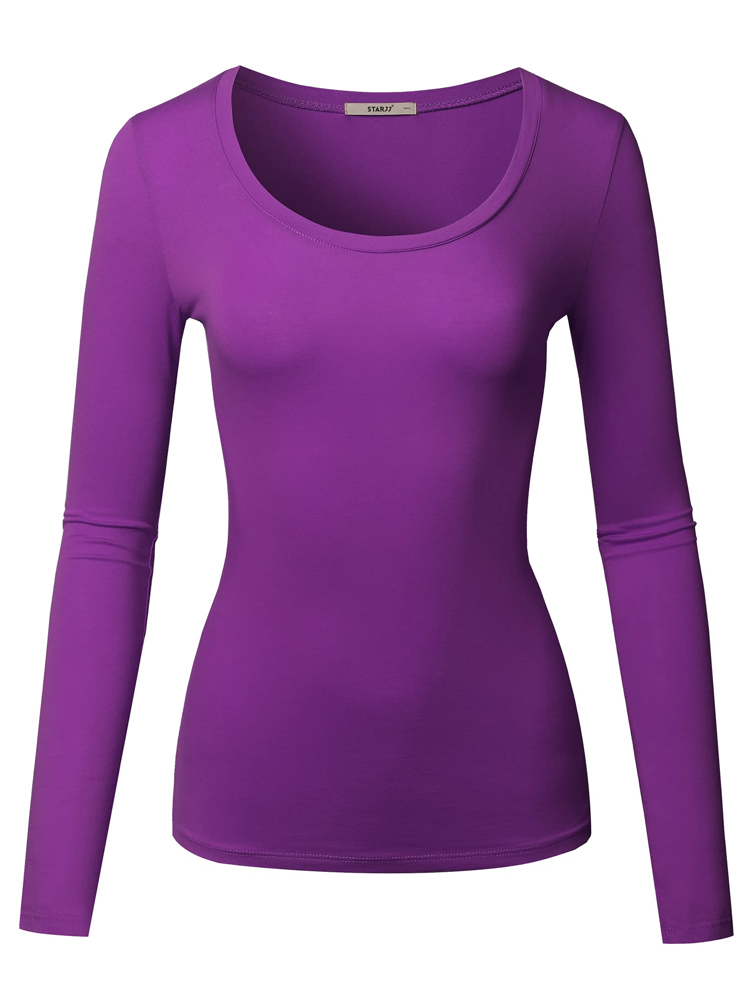 STARJJ Womens Basic Active Slim Fit Scoop Neck Long Sleeve T-Shirt Top (S-2XL) PURPLE L