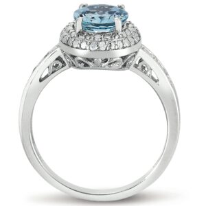 KOKAV 925 Sterling Silver Genuine Aquamarine 1 Ct Oval Diamond Ring, Size 7