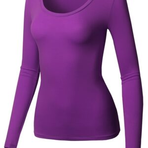 STARJJ Womens Basic Active Slim Fit Scoop Neck Long Sleeve T-Shirt Top (S-2XL) PURPLE L