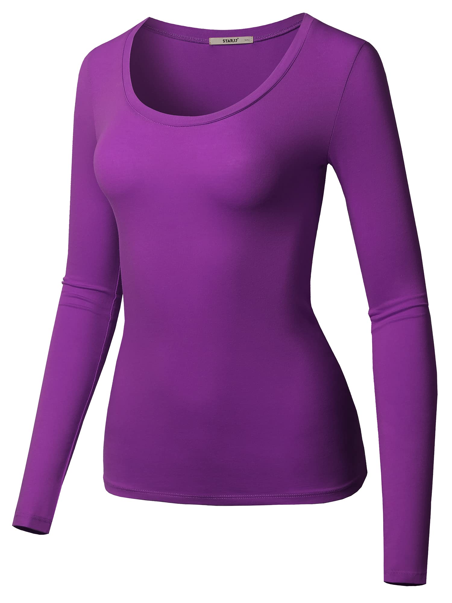 STARJJ Womens Basic Active Slim Fit Scoop Neck Long Sleeve T-Shirt Top (S-2XL) PURPLE L